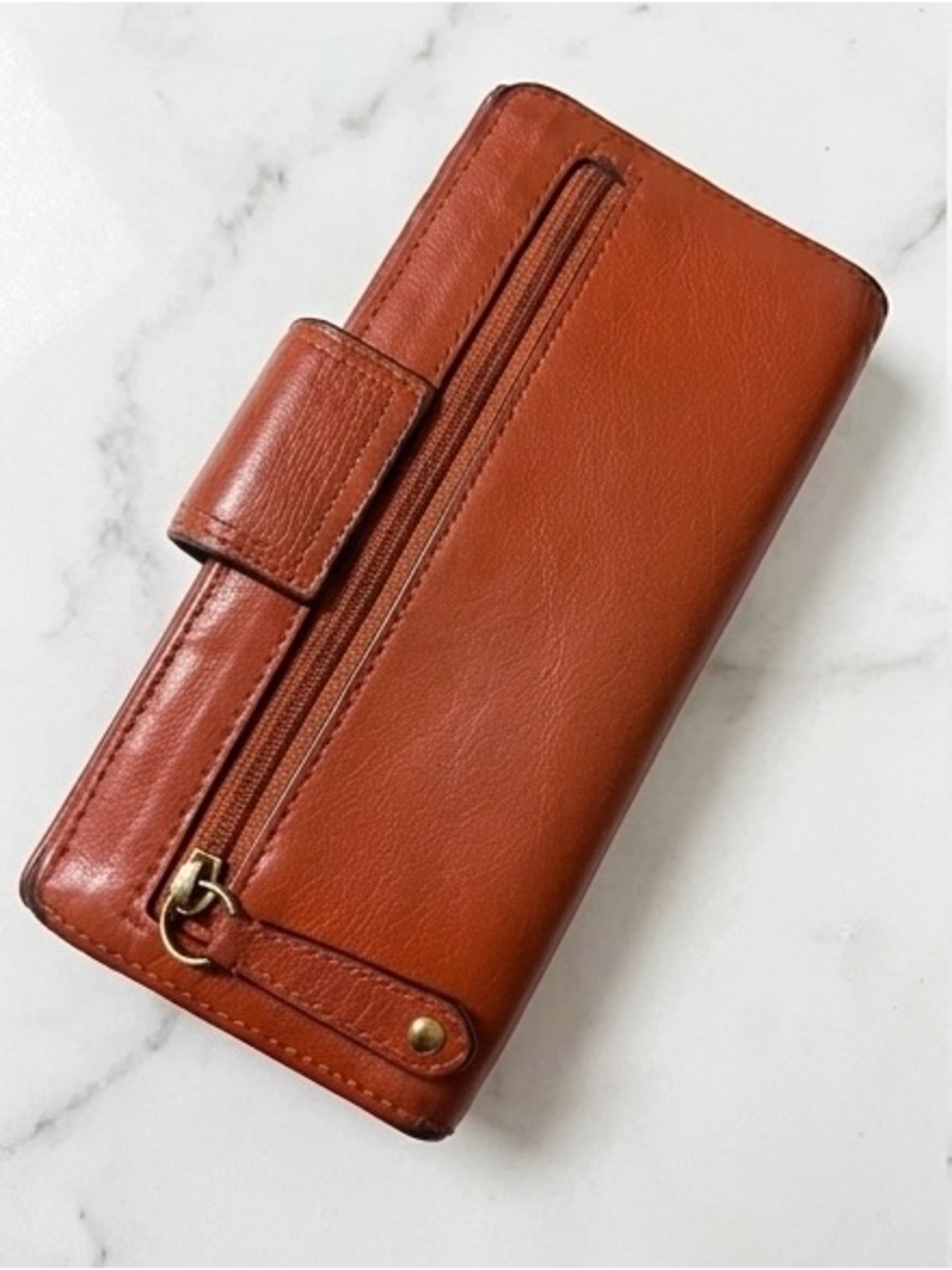 Coach Leather Wallet Clutch in Cognac Brown with Gold Hardware - Picture 2 of 6